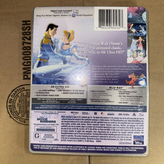 Cinderella 100th Anniversary Steelbook (4K UHD, Blu-Ray, Digital) Factory Sealed